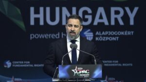 El líder de Vox, Santiago Abascal, en su acto en el congreso conservador CPAC