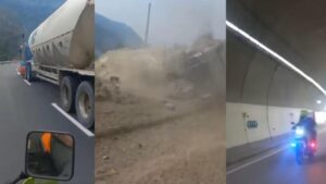 Video de accidente de tractocamión en vía Pamplona a Cúcuta, policías evitaron tragedia