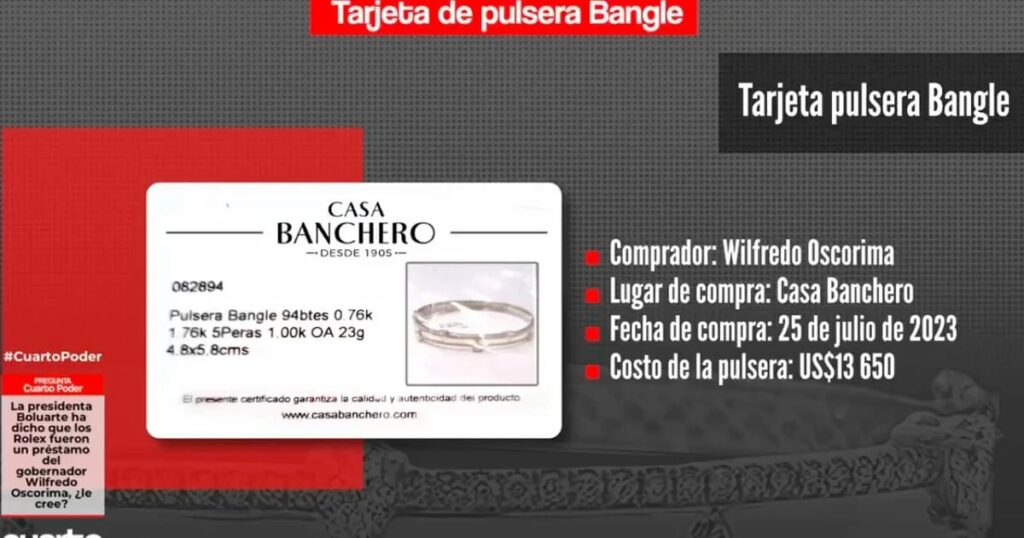 revelan tarjeta de joya que compró Wilfredo Oscorima por US$ 13 mil y que fue hallada en casa de presidenta
