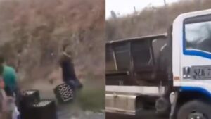 ¡Indignante! Personas aprovecharon camión volcado para robar canastas de cerveza en Cór