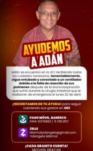 Servicio público: Adán Morales se encuentra en UCI y requiere ayuda económica