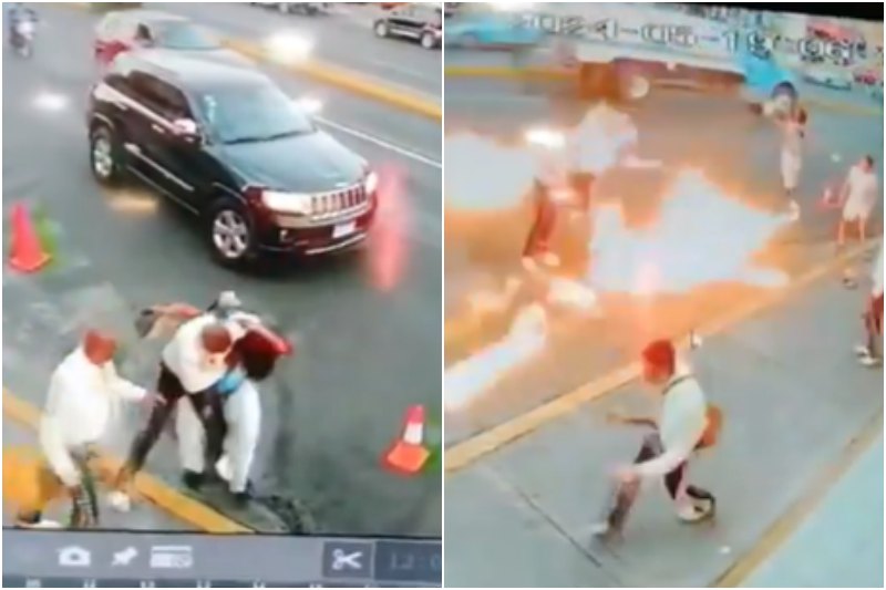 Tragafuegos “incendió” a dos mariachis tras una fuerte riña en la calle que se hizo viral (+Video)