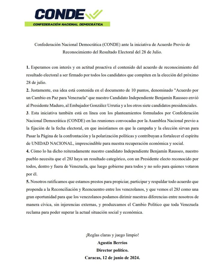 Benjamín Rausseo firmará el acuerdo de resultados