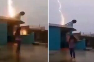 Así se salvó una niña de ser impactada por un rayo mientras grababa video en el patio de su casa