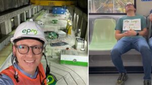 Con particular letrero, hombre que dormía en el Metro de Medellín pidió ayuda para bajarse a tiempo