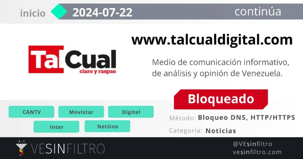 En medio de las elecciones: Registran bloqueo a 4 medios de comunicación en Venezuela, denuncia la ONG Ve Sin Filtro (Detalles) - AlbertoNews