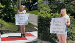 Joven sale a las calles de EEUU con un cartel para encontrar esposo