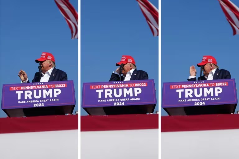 La impactante secuencia de fotos que muestra la bala en el momento que atraviesa la oreja de Donald Trump - AlbertoNews