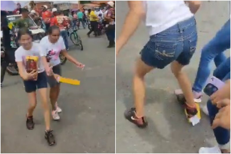 Niñas pisotean en plena calle muñecas de Súper Cilita que dirigentes chavistas estaban regalando (+Video)