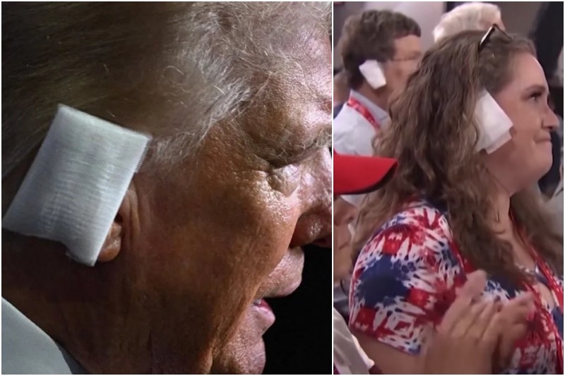 Republicanos usan vendaje en su oreja derecha para solidarizarse con Donald Trump (+Video)