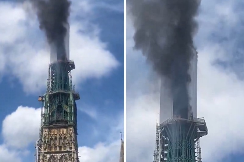 Se registró un incendio en la torre de la catedral de Notre Dame en Rouen, Francia (+Video)