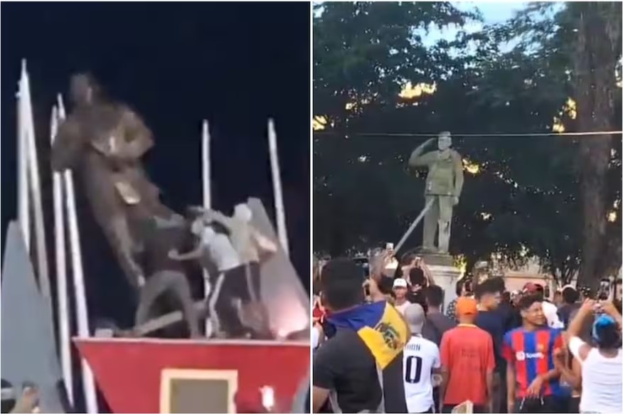 Venezolanos derriban estatuas de Hugo Chávez, en protestas contra resultado de presidenciales - AlbertoNews