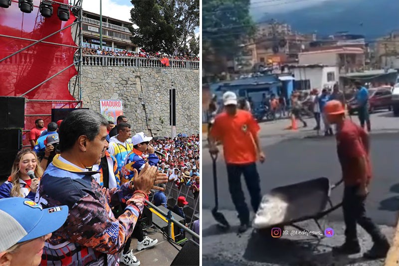 ordenaron asfaltar calles a última hora por llegada de Maduro (+Video)