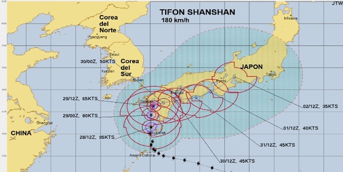 Activan alerta en suroeste japonés ante llegada del tifón Shanshan
