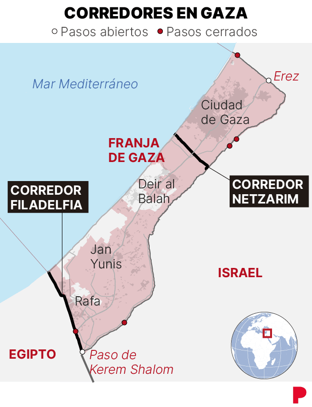 Los corredores Netzarim y Filadelfia, principales escollos para un alto el fuego entre Israel y Hamás