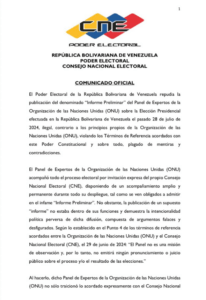 “Plagado de mentiras y contradicciones”: CNE repudió la publicación del informe preliminar de la ONU sobre comicios del #28Jul