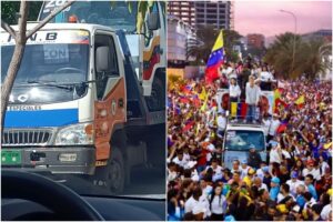 Régimen incautó camión desde donde María Corina a habló durante la protesta en Caracas contra el resultado electoral (+Video)