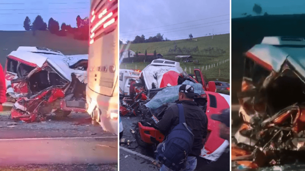 Registran grave accidente de tránsito en la vía Chocontá-Bogotá entre un bus de servicio municipal y un camión tipo turbo: esto se sabe