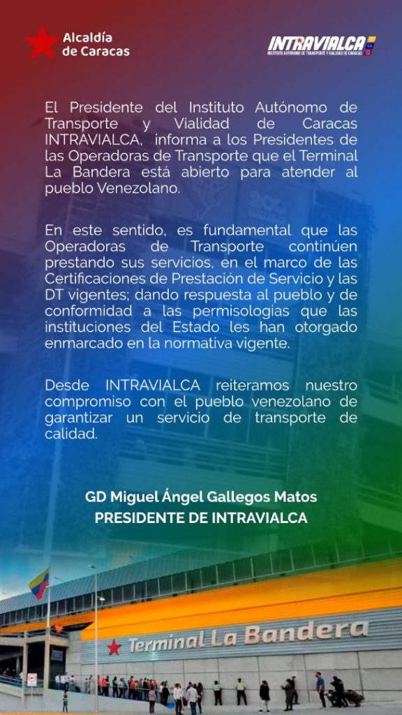 Terminal La Bandera se encuentra operativo este #1Ago