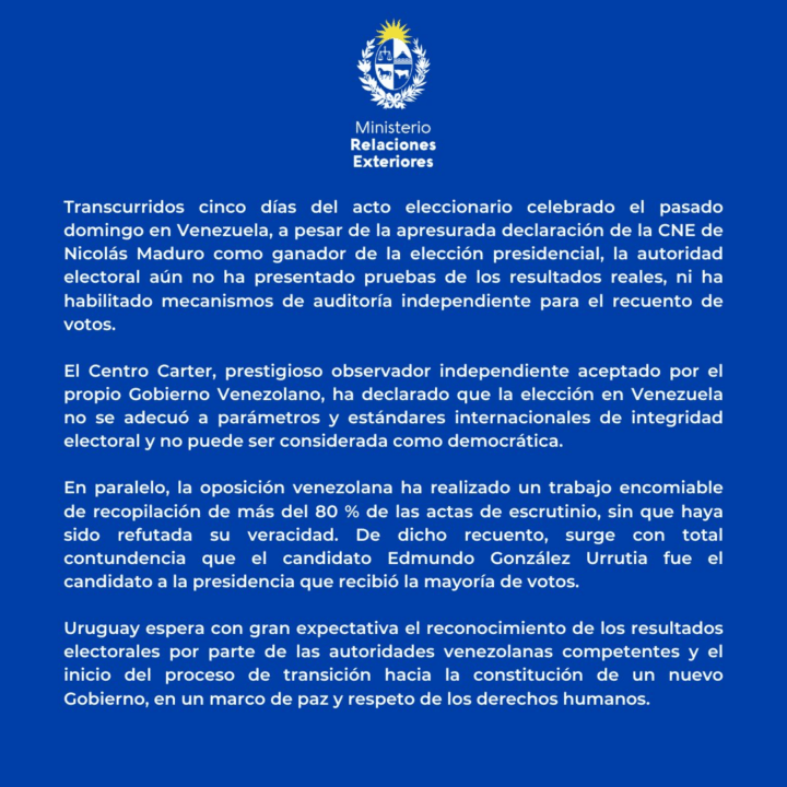 Uruguay, Costa Rica y Ecuador se suman a Argentina y reconocen a Edmundo González como presidente electo | Diario El Luchador