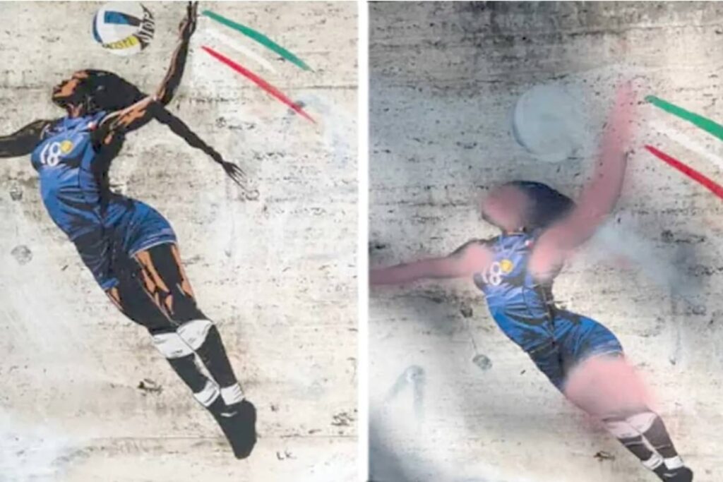 indignación por vandalizar un mural de la estrella italiana del voleibol |