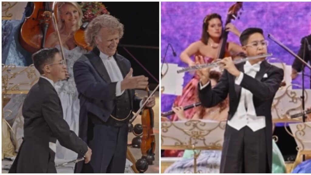 Daniel Sanabria, el joven flautista que se robó el show durante los conciertos de la gira en Bogotá del violinista André Rieu