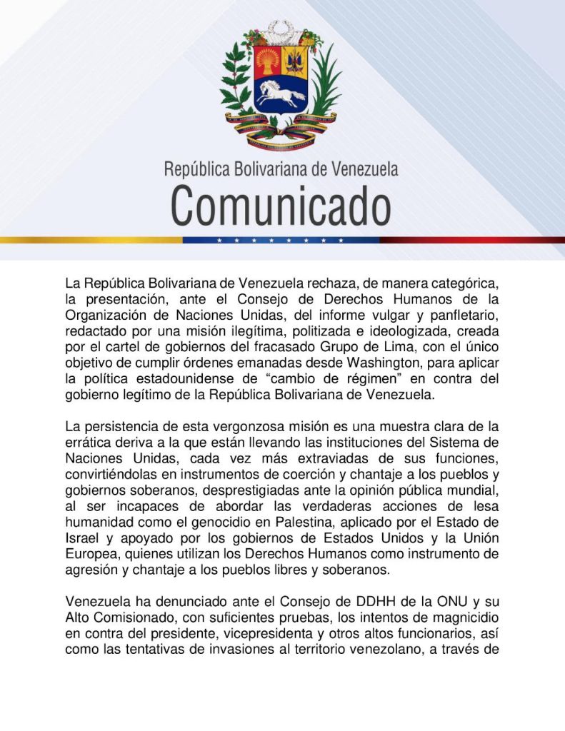 Venezuela rechaza informe presentado en la ONU por el Grupo de Lima | Diario El Luchador