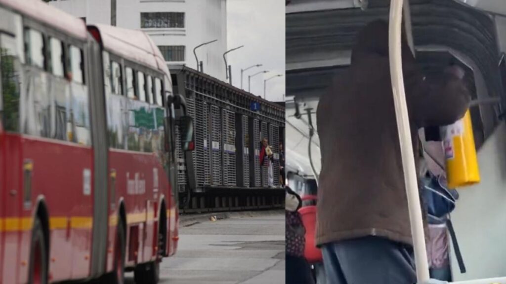 graban a ladrón mientras se roba un extintor en un bus de TransMilenio; de nada sirvieron los reclamos de los pasajeros