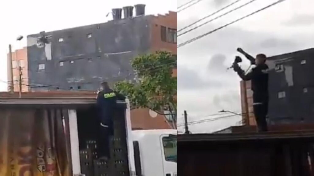 Policía en Bogotá detuvo un camión para salvar a un pájaro que se había enredado en cables de la luz: lo aplaudieron en redes