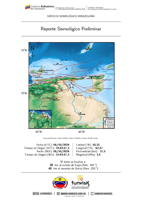Reportan sismo en el estado Sucre