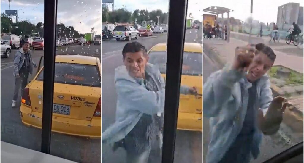 Taxista en Bogotá atacó bus del SITP con cuchillo y quedó grabado en video viral