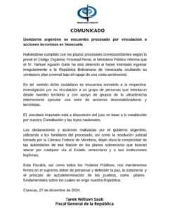 Fiscal Saab informa que gendarme argentino se encuentra procesado por vínculos con acciones terroristas en Venezuela | Diario El Luchador