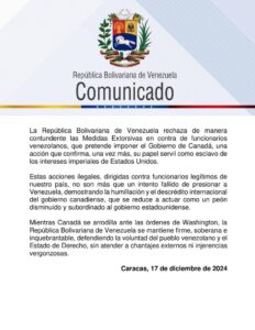 Gobierno de Venezuela rechaza sanciones “ilegales” de Canadá | Diario El Luchador