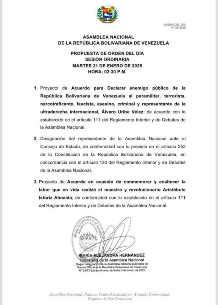 AN declarará al expresidente colombiano Álvaro Uribe como «enemigo público» de Venezuela | Diario El Luchador