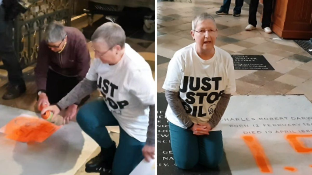 Activistas pintaron la tumba de Charles Darwin como protesta por el cambio climático