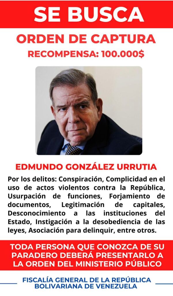 CICPC anuncia recompensa de $100.000 mil dólares por la captura de Edmundo González Urrutia | Diario El Luchador