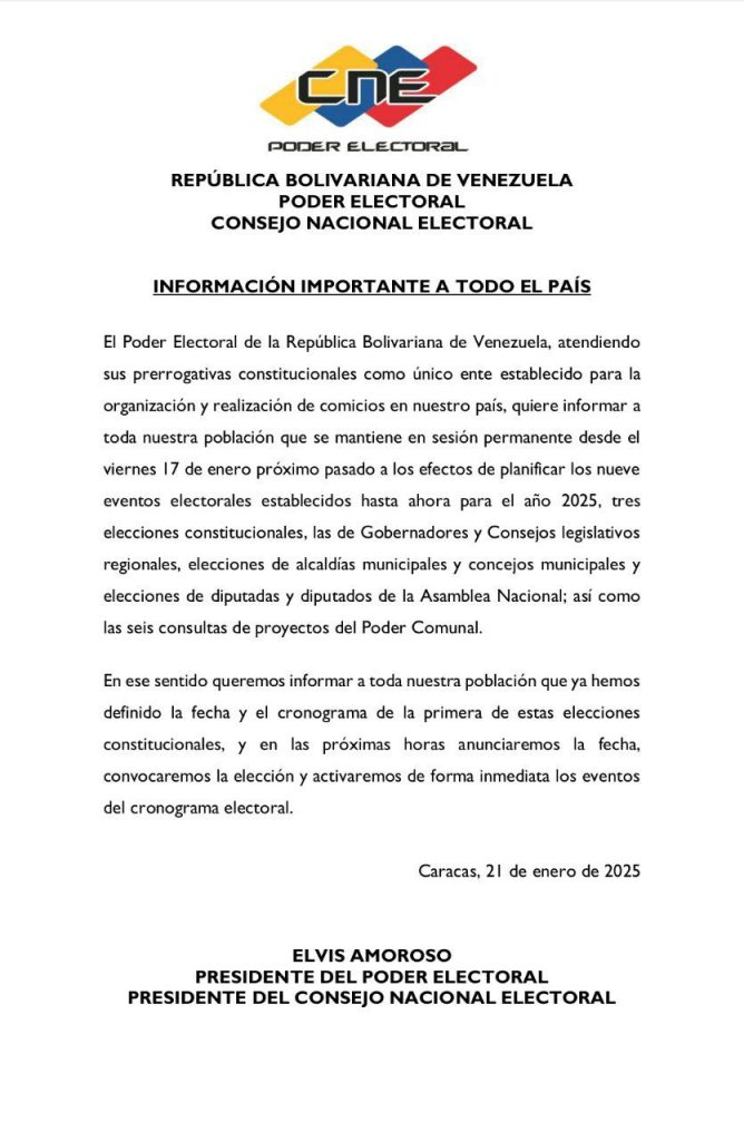 CNE define fecha y cronograma para primeras elecciones constitucionales | Diario El Luchador