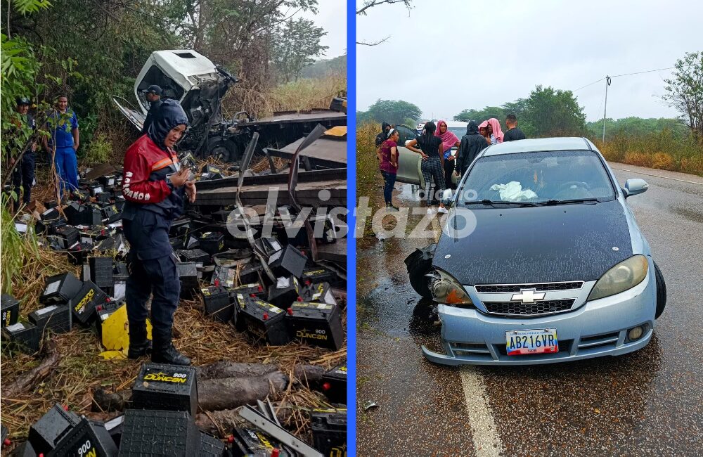 Camión cargado de baterías Duncan y un Optra implicados en accidente en carretera de Anzoátegui