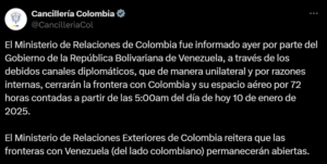 Colombia confirma que Venezuela cerró espacio aéreo con ese país por 72 horas