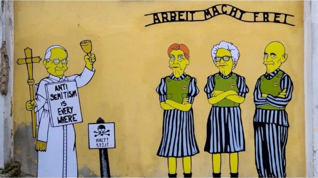 El Papa y tres sobrevivientes del Holocausto fueron retratados como Los Simpson en un mural de Milán