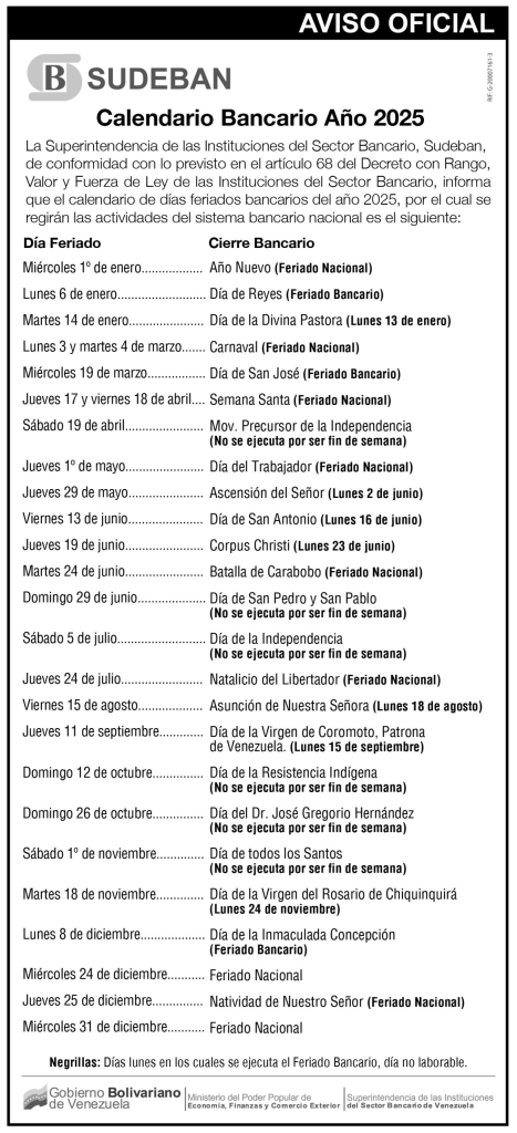 Este 13-Ene será feriado bancario por el «Día de la Divina Pastora» | Diario El Luchador