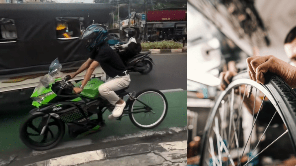 Hombre causa curiosidad al transformar media bicicleta en una moto de alto cilindraje