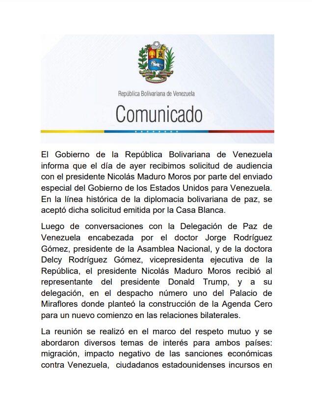 Venezuela pidió “dar un giro a las relaciones con Estados Unidos” en reunión con Richard Grenell | Diario El Luchador