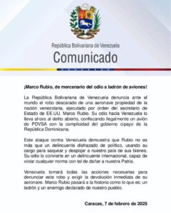 Gobierno de Venezuela se pronuncia por avión confiscado en República Dominicana | Diario El Luchador
