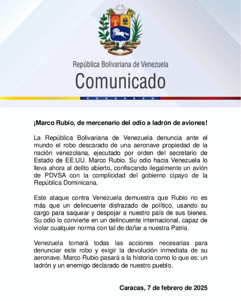 Gobierno de Venezuela se pronuncia por avión confiscado en República Dominicana | Diario El Luchador