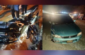 Moto Empire EK y Ford Láser protagonizan colisión cerca del monumento La Botella la noche del domingo
