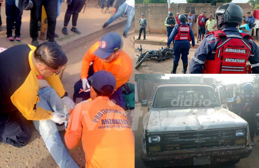 Motorizado de 27 años de edad sufrió fractura de tibia y peroné tras colisionar con una pick up este sábado en Guanipa