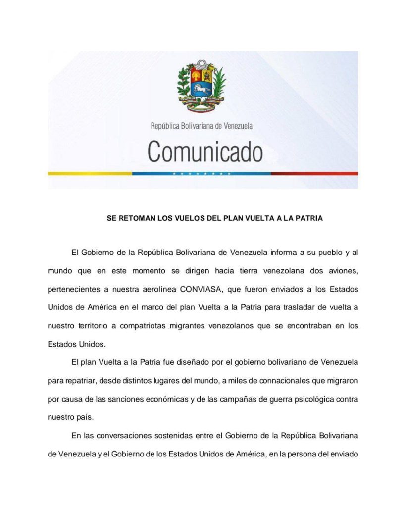 Venezuela confirma envío de aviones para traslado de venezolanos deportados en EE.UU | Diario El Luchador
