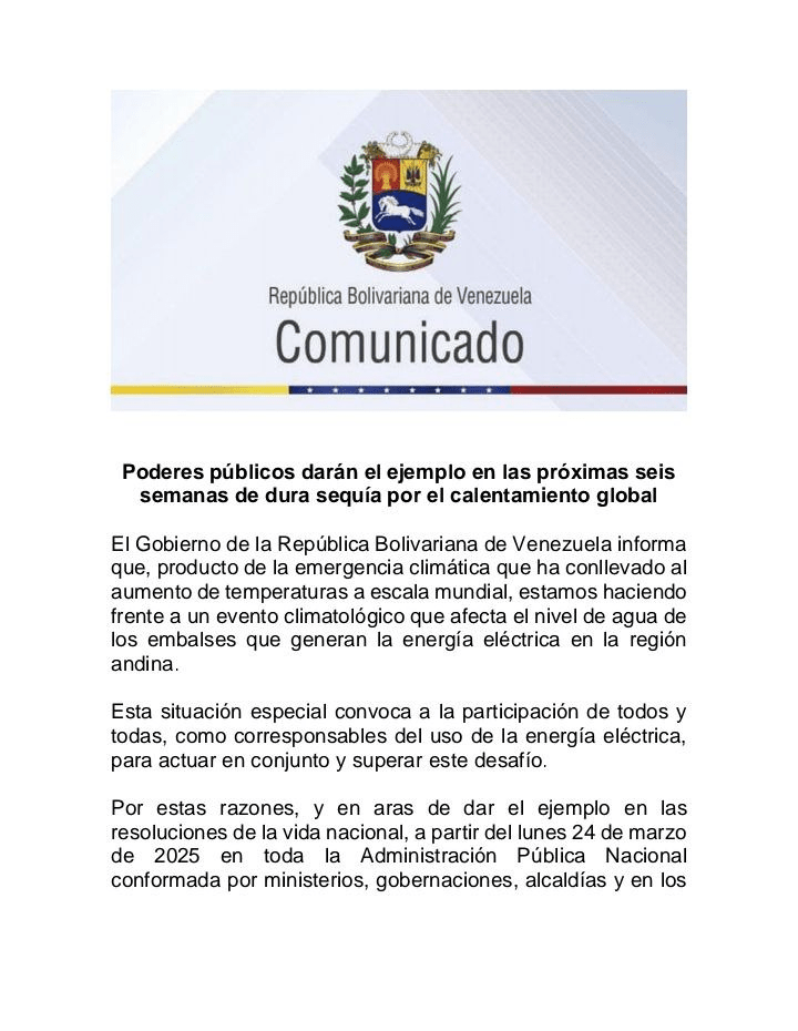 Administración Pública Nacional ajusta horario laboral ante emergencia climática | Diario El Luchador