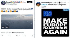 Se populariza la idea del rearme europeo. Memes de partidarios de la OTAN en redes sociales este mes de febrero.